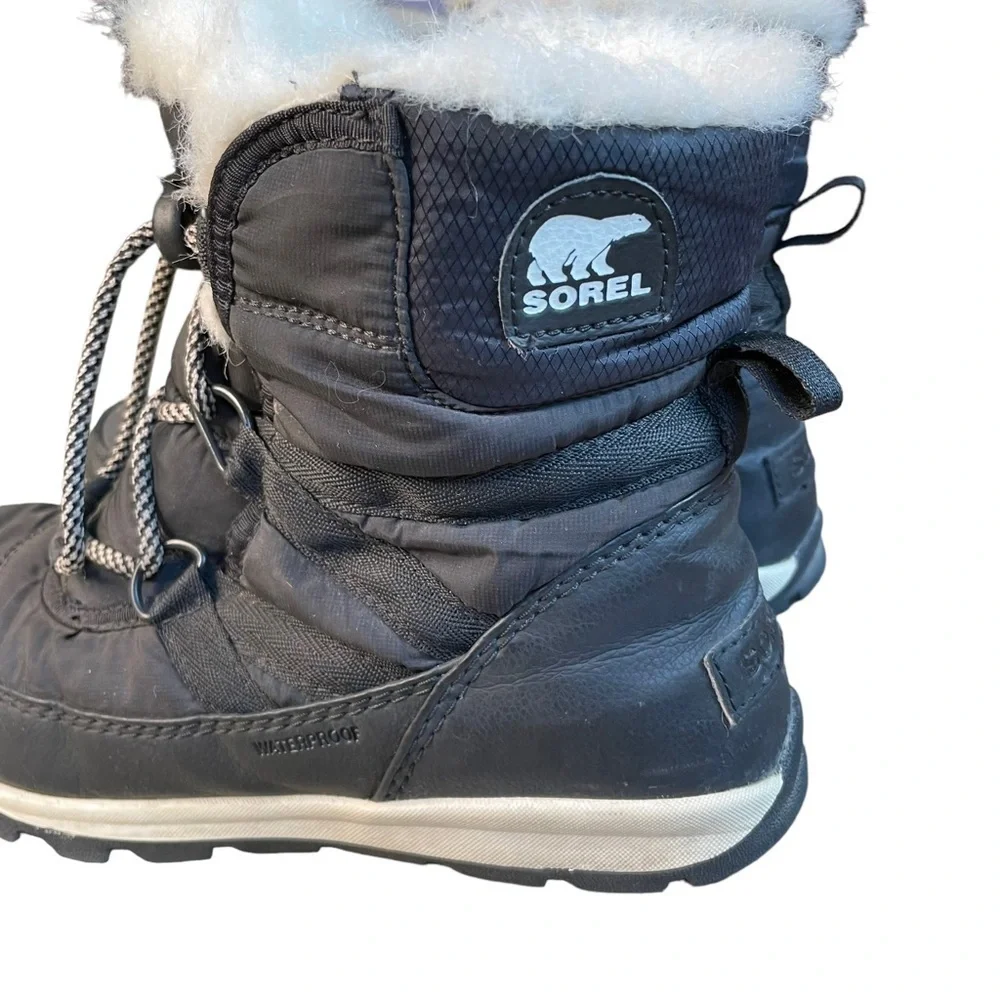 Sorel Whitney Waterproof Snow Boots Black White Fur NY1897-011 Women's Size 5